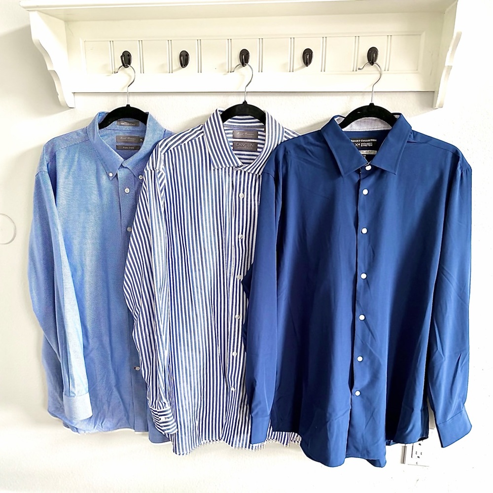 Designer Blue and Striped Non-Iron Dress Shirts  Excellent - Like new condition